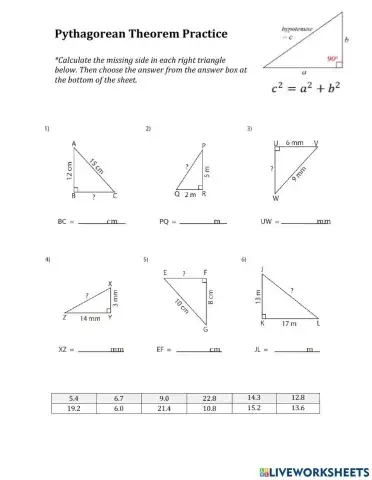Pythagorean Theorem Practice