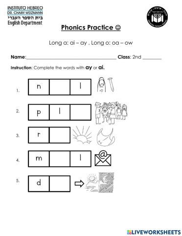 Phonics Worksheet: Long vowels a - o