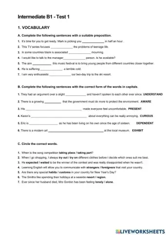 Intermediate B1 - Test 1