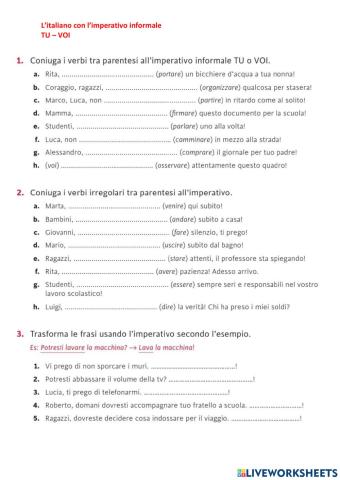 L'imperativo informale TU-VOI