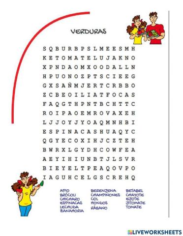 Sopa de letras frutas y verduras