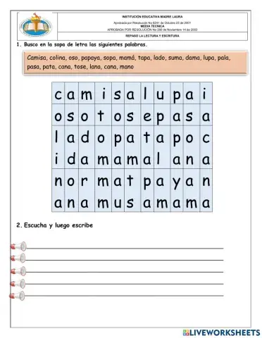 sopa de letras y dictado