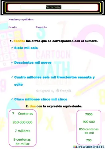 Leer y escribir números hasta nueve cifras