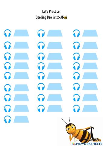 Spelling Bee Practice List J1 2-A