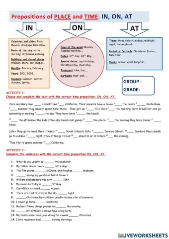 Prepositions of place & time