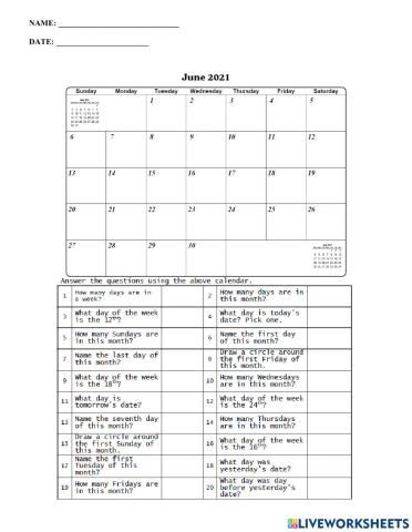 Calendar math - june 2021