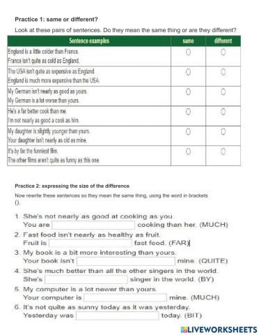 Comparatives - modifiers