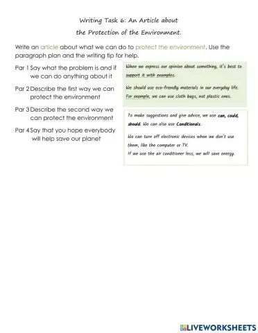 Writing: Article about the Protection of the Environment