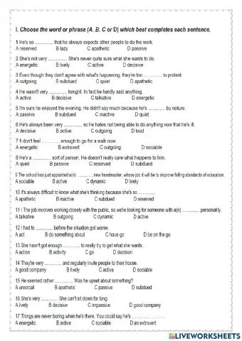 English Behaviour Vocabulary & Collocations