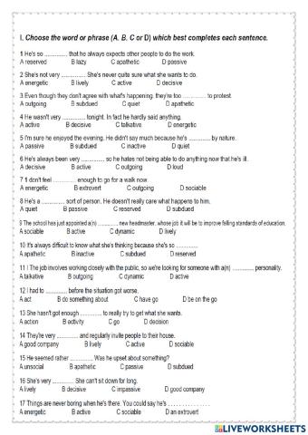 English Behaviour Vocabulary & Collocations