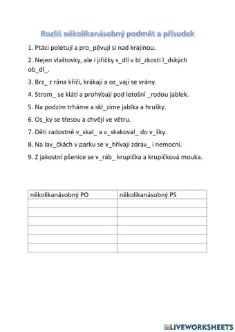 Několikanásobný podmět a přísudek