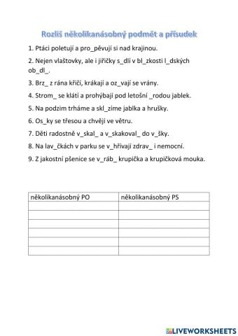 Několikanásobný podmět a přísudek