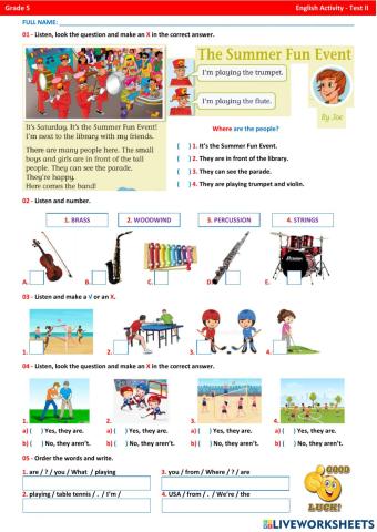 English Activity - Test II