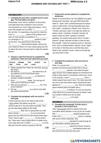 Grammar and vocabulary revision Intermediate II