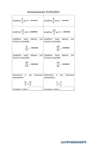 Amplificación y Simplificación de fracciones