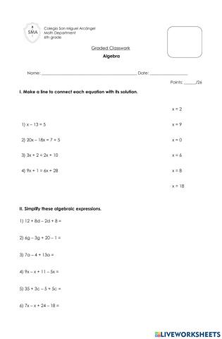 Algebra Graded Classwork