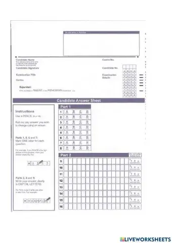 Reading and use of English answer sheet