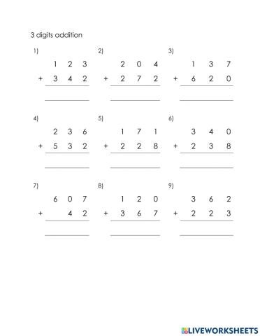 3 digit addition without change