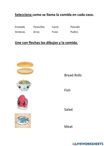 Ficha sobre la comida en Inglés