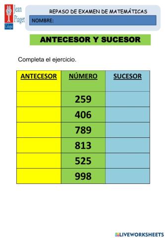 Antecesor y sucesor