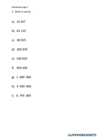 Place value upto million
