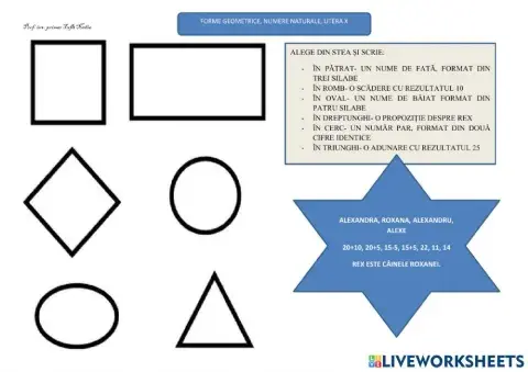 Forme geometrice- numere naturale- litera x