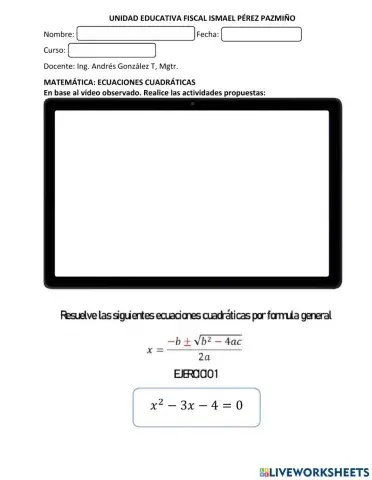 Ecuaciones Cuadrática por Fórmula General