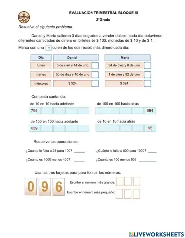 Evaluación TERCER bloque matemáticas