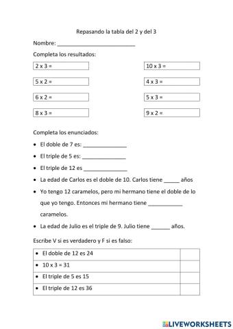 Tabla del 2 y del 3