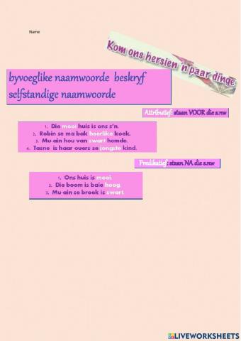 Byvoeglike naamwoord beskrywings