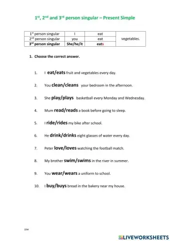 Third person singular - regular verbs