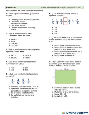 Matematicas examen