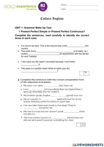 Make up test present perfect simple-continuous
