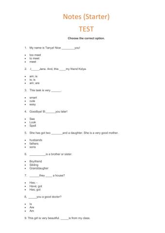 Starter Notes (TEST 1)