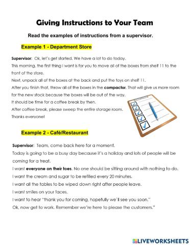 Homework - Giving Instructions