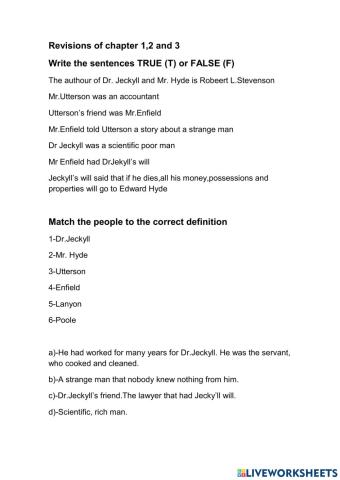 DR JECKYLL AND MR HYDE REVISION CHAPTER 1,2 AND 3