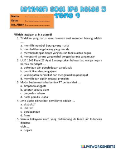 Latihan Soal Tema 9 Kelas 5