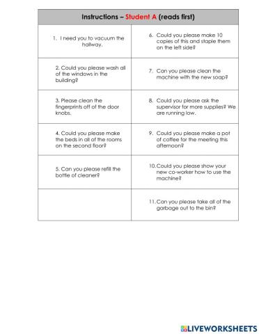 Speaking Exercise - Instructions and Clarifying Questions