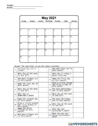 Calendar math - may