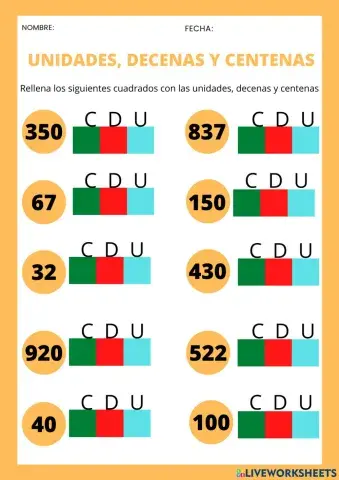 Unidades, decenas y centenas