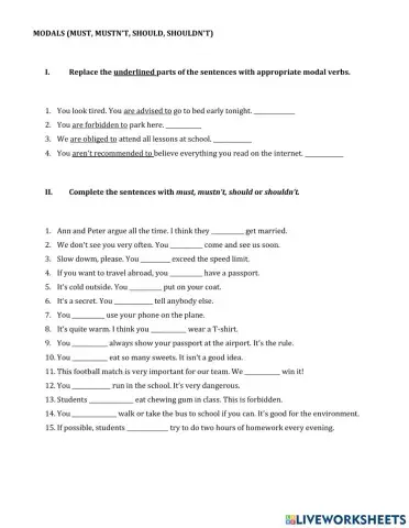 Must, mustn't, should, shouldn't