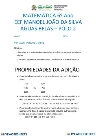 Propriedades da adição