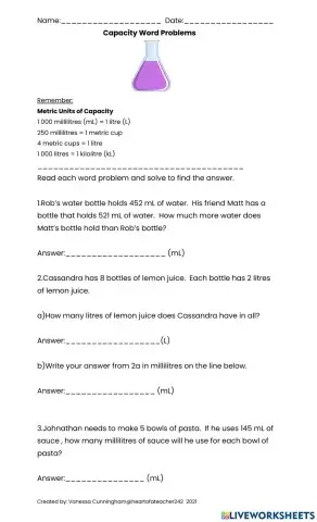 Capacity Word Problems