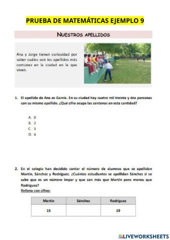 Prueba externa tercero 9