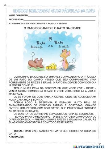 Ensino religioso com fábulas