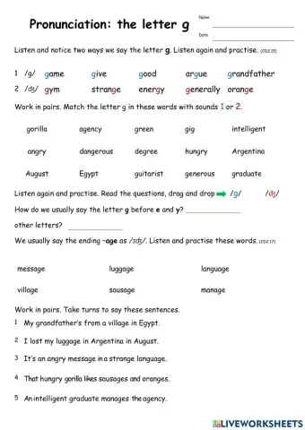 Pronunciation letter g