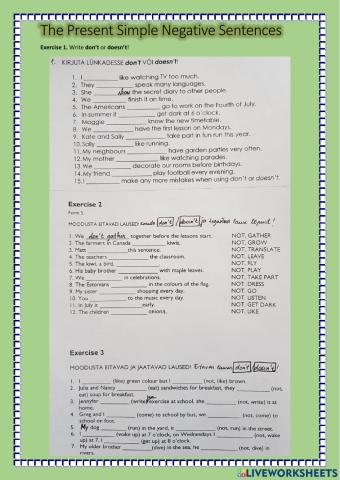 The present simple negative sentences