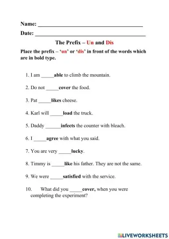 Prefixes - un and dis (ii)