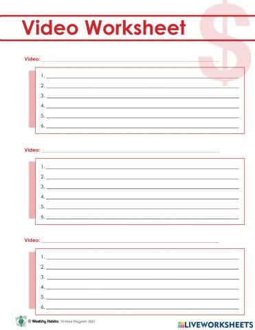 Wealthy Habits Video Worksheet