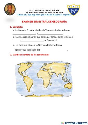 Examen bimestral de Geografía